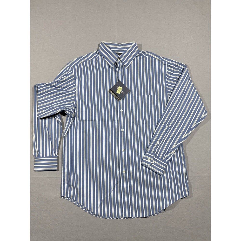 NWT Roundtree & York Silky Finish L/S Button Down Shirt Size Medium Blue Striped